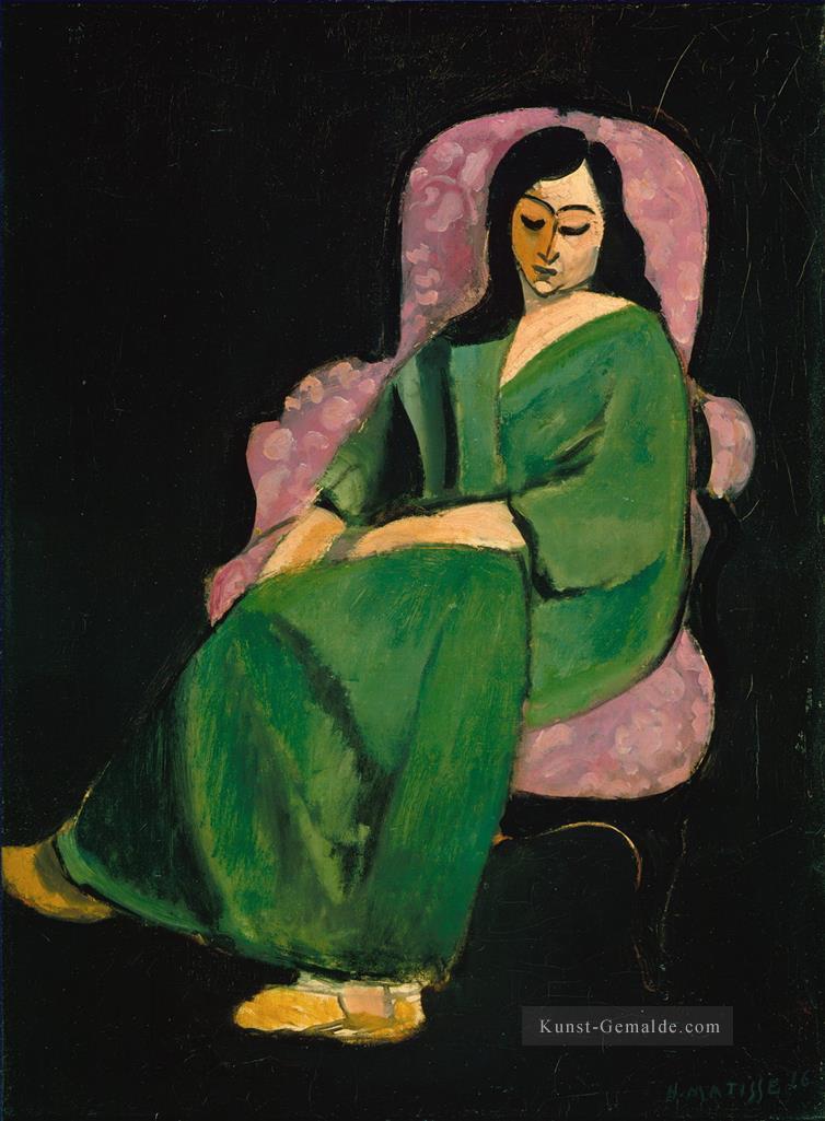 Laurette in einem grünen Kleid auf schwarzem Hintergrund abstrakte Fauvismus Henri Matisse Ölgemälde